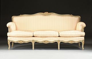 A LOUIS XV STYLE PARCEL GILT AND PAINTED WOOD SETEE, 20TH CENTURY, 