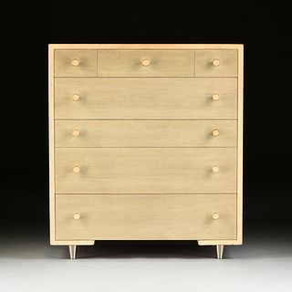 A MID-CENTURY MODERN PAINTED CORK AND BLEACHED MAPLE DRESSER, DESIGNED BY PAUL FRANKL, FOR JOHNSON FURNITURE CO, GRAND RAPIDS, MICHIGAN, CIRCA 1950,