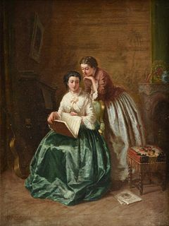 PIERRE SAGNAC (French 19th Century) A PAINTING, "Beauties Selecting Sheet Music," 1860s,