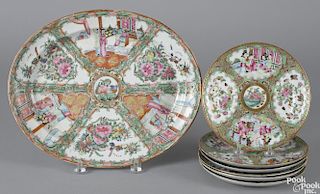 Chinese export porcelain rose medallion platter, ca. 1900, 11 3/4'' l., 14 1/4'' w.