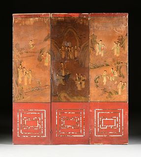 A CHINESE FOLDING SCREEN, "XI WANG MU (MOTHER OF THE WEST) IN THE JADE EMPEROR'S CELESTIAL GARDEN," 17TH/18TH CENTURY, 