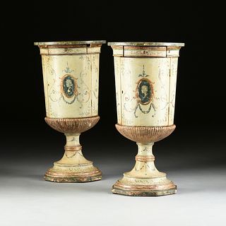 A PAIR OF ITALIAN NEOCLASSICAL STYLE PAINTED WOOD PEDESTAL CABINETS, 20TH CENTURY,