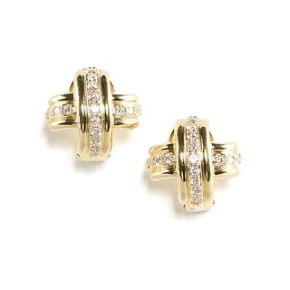 A PAIR OF TIFFANY & CO. YELLOW GOLD AND DIAMOND SIGNATURE X EARRINGS,