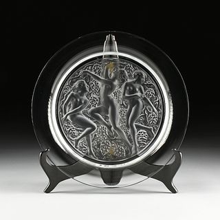 A LALIQUE "CÃ”TE D'OR" FROSTED AND POLISHED CRYSTAL SHALLOW DISH, SIGNED, LATE 20TH CENTURY,
