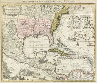 A LATE BAROQUE MAP OF COLONIAL AMERICA, "Mappa geographica Regionem Mexicanam et Floridam," AUGSBURG, CIRCA 1740,