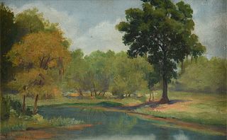 attributed to EMMA LOUISE (RICHARDSON) CHERRY (American 1859-1954) A PAINTING, "Pond in Landscape," 