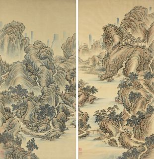 TWO CHINESE LANDSCAPE PAINTINGS, "Views of the [Yangtze] River," QING DYNASTY (1644-1912),