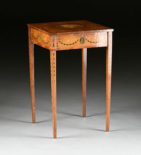 A GEORGE III PAINTED SATINWOOD AND MAPLE SIDE TABLE, POSSIBLY AMERICAN FEDERAL, CIRCA 1800, 