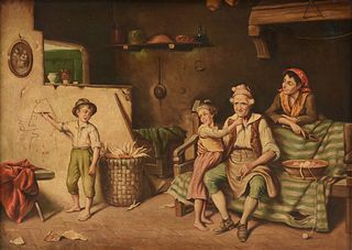 circle of LUIGI AGRETTI (Italian 1875-1937) A GENRE PAINTING, "The Little Artist's Portrait of the Happy Grandfather," LATE 19TH CENTURY,