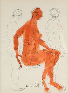 JANET LIPPINCOTT (American 1918-2007) A PAINTING, "Three Nudes from the Back,"