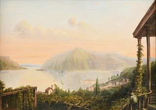 attributed to JOHN V. CORNELL (American b. 1813 fl. 1838-1858) A HUDSON RIVER SCHOOL PAINTING, "View of the Hudson Highlands from Ruggles House, Newbu