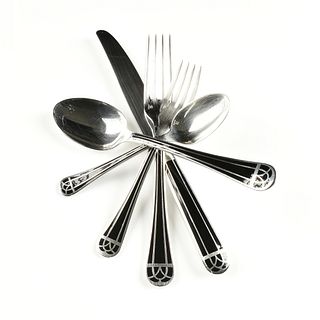 A SEVENTY-THREE PIECE CHRISTOFLE SILVER-PLATED "TALISMAN NOIR" FLATWARE SERVICE, MARKED, LATE 20TH CENTURY, 