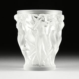 A LALIQUE "BACCHANTES" FROSTED CRYSTAL VASE, SIGNED, LATE 20TH CENTURY,