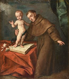 BOLOGNESE SCHOOL, attributed to LUDOVICO CARRACCI (Italian 1555-1619) A PAINTING, "Vision of St. Anthony of Padua,"  17TH/18TH CENTURY,