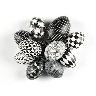 SIBYL EDWARDS (Canadian b. 1944) A GROUP OF ELEVEN BLACK AND WHITE OP ART EGGS, 