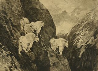CARL CLEMENS MORITZ RUNGIUS (German/American 1869-1959) A PRINT, "Goats," 