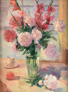 ROBERT C. MOORE (American b. 1957) A PAINTING, "Untitled: Vase with Flowers,"