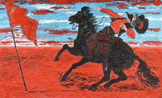 DEREK BOSHIER (British b. 1937)  A PAINTING, "Red Cowboy," 1986,