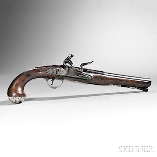 Silver-mounted English Flintlock Pistol Made by Clark