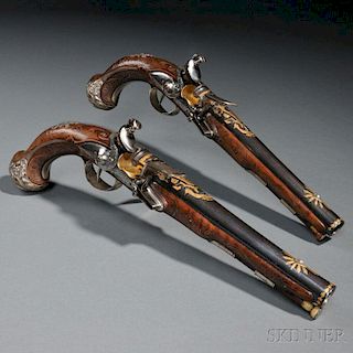 Pair of Silver-mounted Wilson Flintlock Pistols