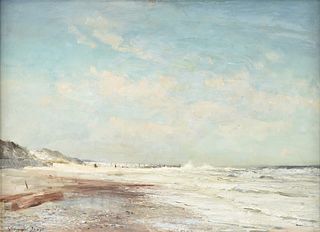 EDWARD SEAGO (British 1910-1974) A PAINTING, "North East Wind, Waxham Beach," NORFOLK, CIRCA 1959,