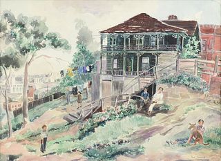 PAUL STARRETT SAMPLE (American 1896-1974) A PAINTING, "At the Homestead," 