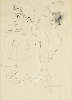JEAN COCTEAU (French 1889-1963) A DRAWING, "Cocteau and Marais," 1947,