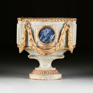 AN ITALIAN NEOCLASSICAL PARCEL GILT AND FAUX MARBLE PAINTED WOOD JARDINIÃˆRE, LATE 18TH/EARLY 19TH CENTURY,