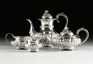 A FOUR PIECE VICTORIAN STERLING SILVER TEA/COFFEE SET, BY HENRY WIGFULL, HALLMARKED, SHEFFIELD, 1856,