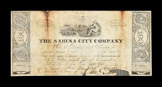 A REPUBLIC OF TEXAS $100 MUNICIPAL SCRIP ISSUED BY THE SABINA COUNTY COMPANY TO SAMUEL HOUSTON, SAN AUGUSTINE, JULY 1, 1839, 