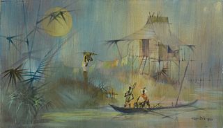 ROMEO VILLALVA TABUENA (Filipino  1921-2015) A PAINTING, "Fishing by Moonlight," 1960,
