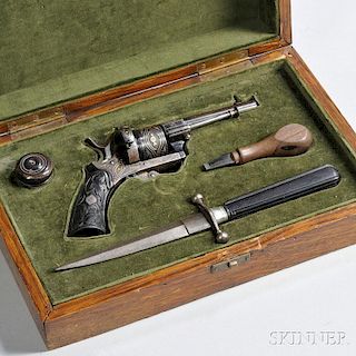 Cased Pinfire Revolver and Knife