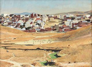 MAURICE GROSSER (American 1903-1986) A PAINTING, "Souani and Football Games," TANGIER, 1970, 