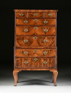A QUEEN ANNE WALNUT CHEST ON STAND, MID 18TH CENTURY,