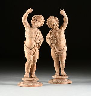 A PAIR OF ITALIAN BAROQUE CARVED LIMEWOOD PUTTI FIGURES, 18TH/19TH CENTURY,