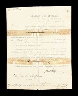 A CIVIL WAR APPOINTMENT FOR ASSISTANT SURGEON JAS. B. SHEPHERD, INTENDED FOR THE DESK OF GENL. ROBERT E. LEE, FROM JAMES SEDDON AND DR. SAMUEL P. MOOR