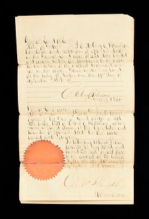 A TEXAS ROBERTSON COLONY TRANSLATED SPANISH LAND DEED BY ELIJAH STERLING C. ROBERTSON, GENERAL LAND OFFICE, AUSTIN, SEPTEMBER 19, 1849,