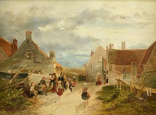 BERNARD JOHANNES BLOMMERS (Dutch 1845-1914) A HAGUE SCHOOL PAINTING, "Bustling Town," CIRCA 1910,