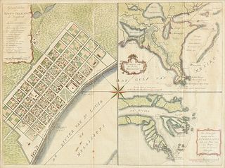 AN 18TH CENTURY SPANISH LOUISIANA PERIOD MAP OF NEW ORLEANS, "Grondvlakte van Nieuw Orleans, de Hoofdstad van Louisiana/De Oostelyke ingang van de Mis