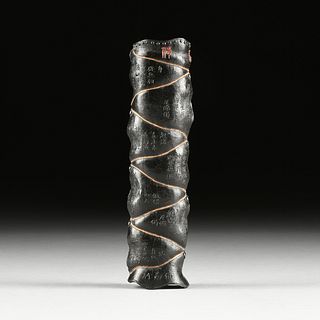 A CHINESE CARVED BAMBOO STALK FORM BLACK INK CAKE, POSSIBLY REPUBLIC PERIOD, 1912-1949,
