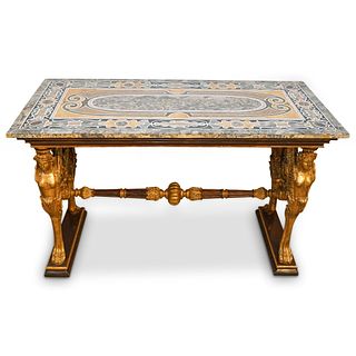 Italian Figural Gilt Carved Pietra Dura Top Table