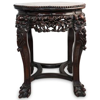 Chinese Inlaid Marble and Carved Wood Table