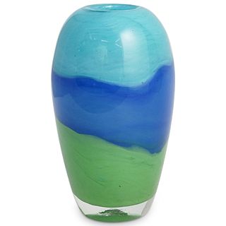 Murano Glass Green & Blue Cylinder Vase