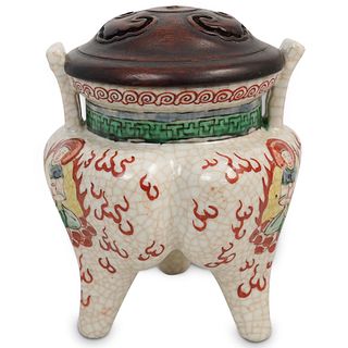 Chinese Porcelain Censer with Wooden Top