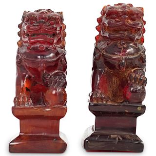 Chinese Carved Amber Foo Dogs
