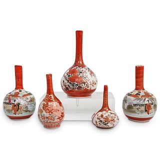 (5 Pc) Antique Kutani Porcelain Vases