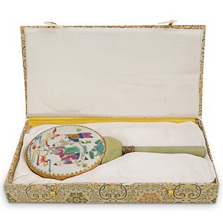Chinese Jade and Painted Porcelain Hand Mirror