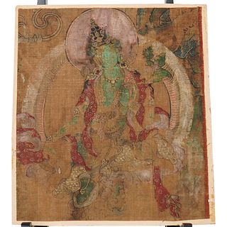 Antique Tibetan Bodhisattva Silk Scroll Painting