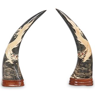 Pair of Chinese Decorative Horns