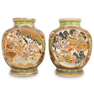 A Pair of Satsuma Porcelain Urns